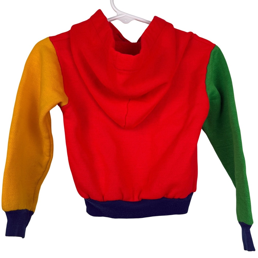 Vintage Colorblock Hoodie Toddler 4T Red Yellow Green Blue Kidcore Retro 1970s - Picture 3 of 5